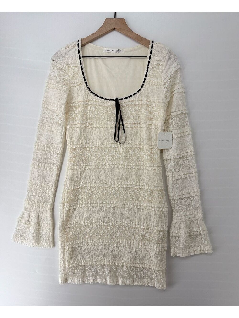Altar'd State Cream Lace Mini Dress NWT Women's Medium Bell Sleeve
